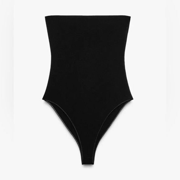 Zara Tops - Zara Black Stretch Bandeau Strapless Bodysuit. Sz L